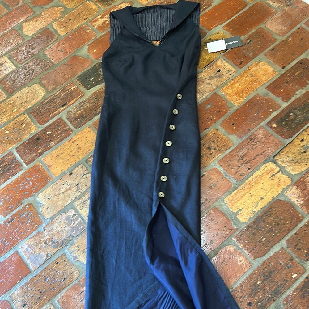 Maggie London NWT Linen Halter Sailor collar maxi dress size 8 - Picture 9 of 13